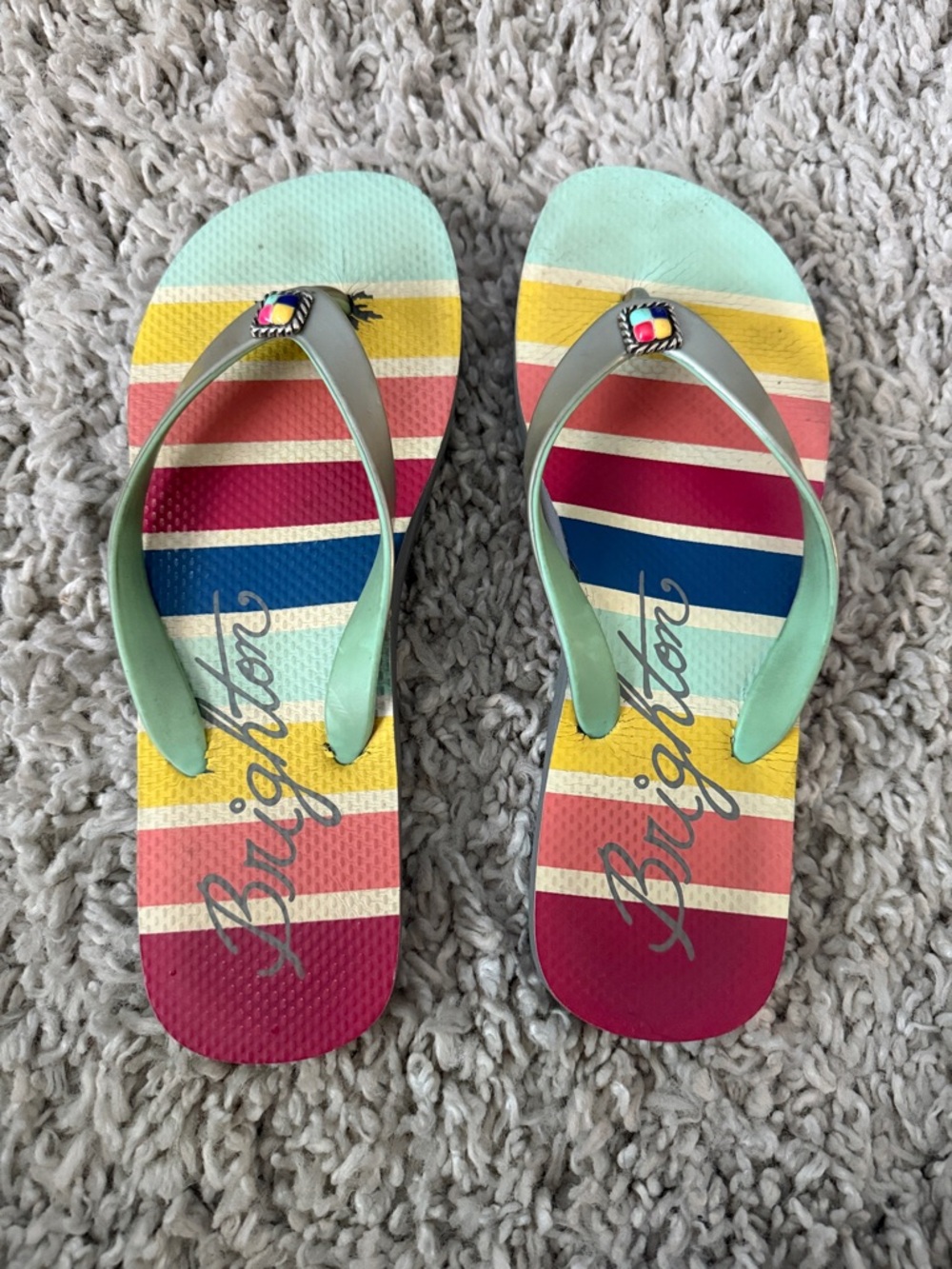Brighton Multicolor Striped Flip Flops - Mint Straps